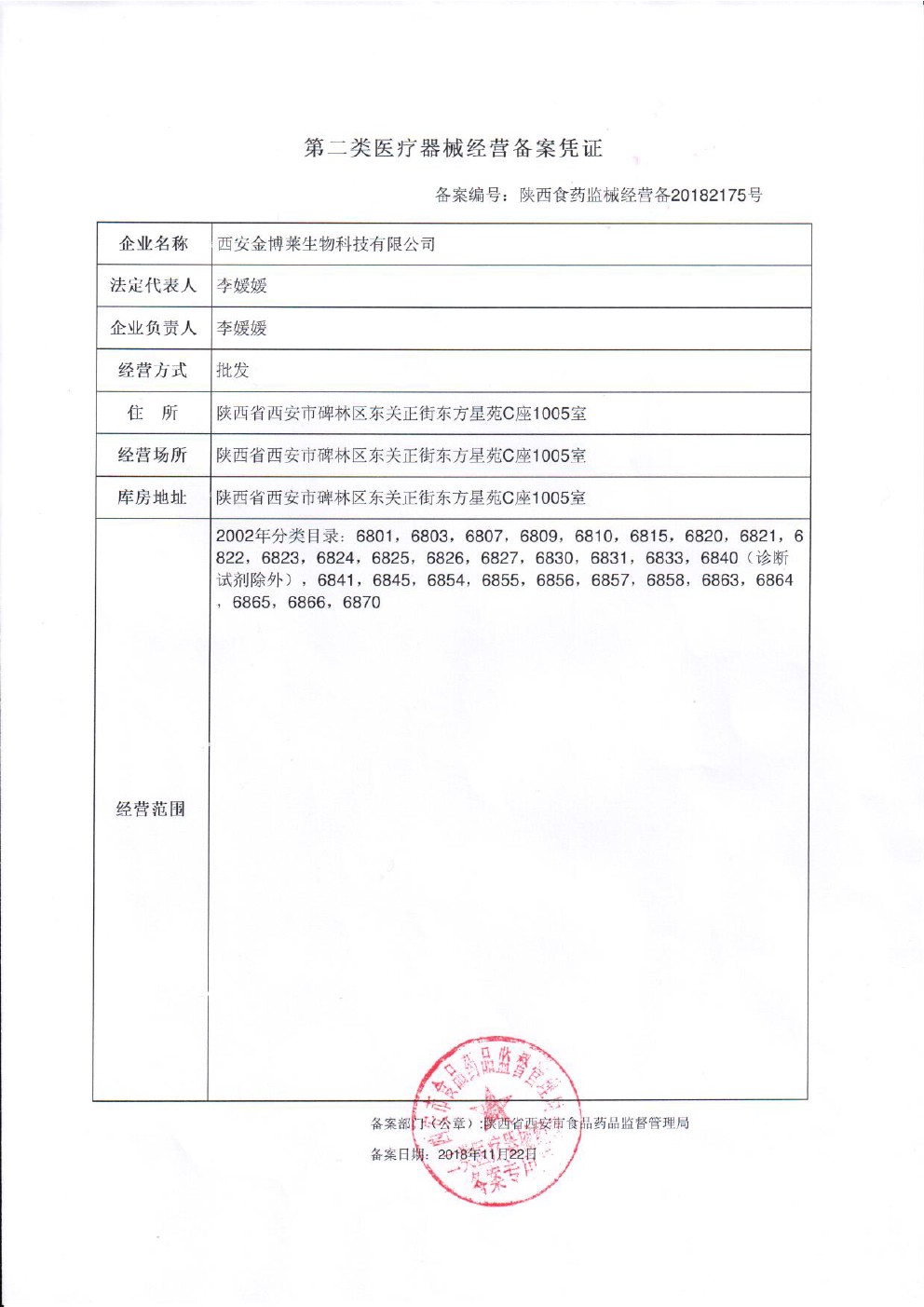 金博莱 二级医疗资质认证